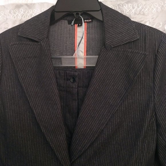 Charcoal Pinstripe STRETCH-Denim Pantsuit, 6 - Picture 4 of 9